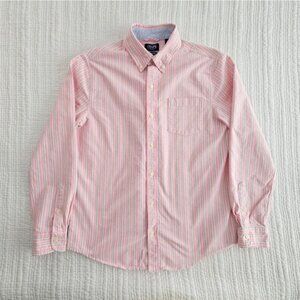 Chaps Seacoast Wash Shirt Men's M Medium Pink Blue Strips Long Sleeves Supersoft
